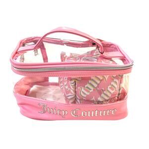 Juicy Couture Pink Clear Cosmetic Bag Set Makeup Travel Case Rainbow Logo NWT